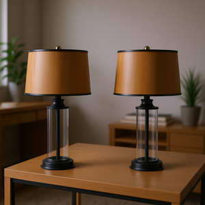 Lámpara de Mesa Cilíndrica de Vidrio Moderna DB Clarity, Cuerpo de Hierro, Pantalla de Madera, LED, Decoración Interior para el Hogar, Uso en Estudio - Product Image 2