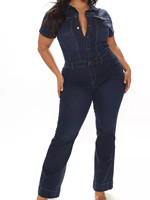 Combinaisons pour femmes tendance à la vente chaude, tailles juniors et grandes tailles, coupe ajustée, manches courtes, combinaison en jean pour femmes