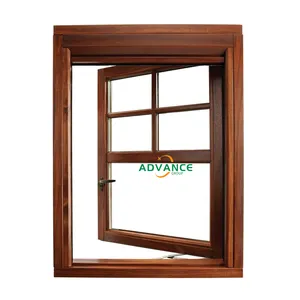 Advance Tempered Glass Modern Design French Models Solid Wooden Teak Wood Aluminium Clad Wood Casement Windows
