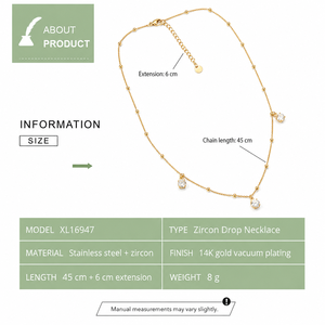 Collier à pendentif zircon en acier inoxydable plaqué or 14K sous vide, option chaîne perlée réglable, tons or et argent - Product Image 3