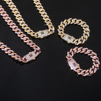 Collar de Cadena Cubana de Cobre con Circonitas, Cierre con Logo Dorado, Plateado y Rosado para Hombres y Mujeres, Joyería Hip Hop para Fiestas, Accesorios de Moda, Regalo
