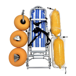 Fauteuil roulant amphibie Ary Medical AY-168 en alliage d'aluminium bleu et jaune rayé, manuel, pour la plage et l'eau - Product Image 4