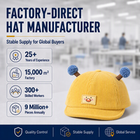 Casquette en velours côtelé pour bébés et enfants, double pompon, bord souple, faible MOQ, vente directe d'usine, chapeau de soleil pour nourrissons et tout-petits, en gros