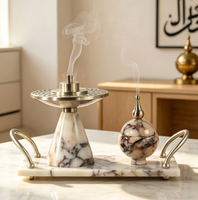 Ensemble de brûleurs d'encens arabes de luxe Mabkhara pour la décoration de la maison pendant le Ramadan, brûleur de Bakhoor en marbre Calacatta Viola avec pot de rangement personnalisé