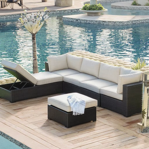 Vente en gros, ensemble de salle à manger d'extérieur avec <span class=keywords><strong>coussin</strong></span> épais pour patio, canapé sectionnel à cadre en aluminium tissé avec chaises pour le <span class=keywords><strong>jardin</strong></span> - Product Image 4