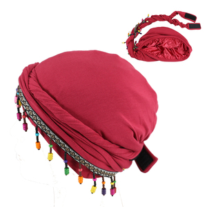 HZM-24136女性用プレーンクリンクルマジックテープサテンのリンドヘッドラップツイストブレイドプリーツイスラム教徒のヒジャブターバンジュエリー付き - Product Image 4