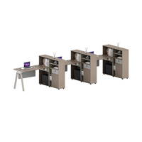 Bureau de travail modulaire pour 2 personnes avec plateau en bois grainé, armoire latérale haute, tiroir verrouillable, compartiment pour ordinateur, pieds en métal en forme de A