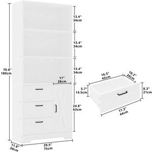 Moderno Mobile Espositore Bianco in Legno a 3 Ripiani con Anta e 3 Cassetti - Product Image 4