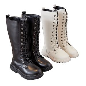 Mode cuir bottes hautes pour enfants Bottin automne filles bottes d'équitation mi-mollet Combat anti-dérapant Botas hiver fille bottes noires - Product Image 1