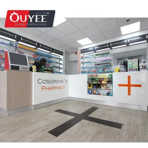 Apotheek Interieur Foto 'S Farmacia Planken Metalen Display Rekken Modern Design Apotheek Winkel Teller Voor Medische Winkel