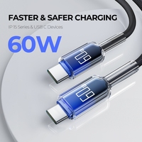 Cables de Datos USB C a C de 2 m para Samsung, Cable de Carga para Móvil Tipo C, Cable de Datos de Carga Rápida Transparente con Trenzado de Nailon