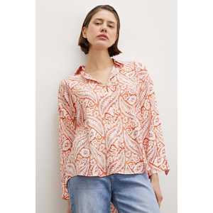 Camisa Modal con Estampado Floral Naranja para Mujer, Blusa Casual con Botones, Estilo Diario, Tela Popelina - Product Image 6