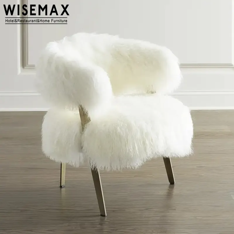WISEMAX FURNITURE Modern lovely creative lounge chair living room furniture home metal beach wool upholstery pink floor chair