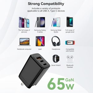 65W PD <span class=keywords><strong>Chargeur</strong></span> 3 ports USB-C USB-A Adaptateur de voyage Interchangeable AC Plug Charge rapide type-c pour téléphone portable OTP OVP Protégé - Product Image 5
