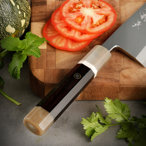 Cuchillo Japonés Aogami 2 de Alta Gama, Cuchillo Deba Japonés con Doble Hoja de Acero, Mango de Madera de Ébano y Cuerno de Butalo - Product Image 5