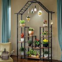 Support de fleurs minimaliste en fer, multi-niveaux, en forme de maison, multifonctionnel, sur pied, non pliable, pour plantes vertes et plantes araignées