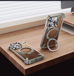 Custodia di Lusso in Legno di Noce per <span class=keywords><strong>Apple</strong></span> <span class=keywords><strong>iPhone</strong></span> 17 16 15 Pro Max, <span class=keywords><strong>Cover</strong></span> Protettiva Magnetica in Legno Massello e Metallo a Copertura Totale - Product Image 5