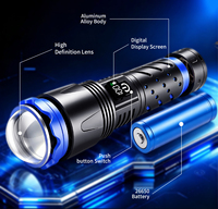 Lampe torche LED rechargeable OEM en gros, laser blanc 20W, torche USB avec indicateur de batterie pour le camping, la randonnée, les situations d'urgence en extérieur