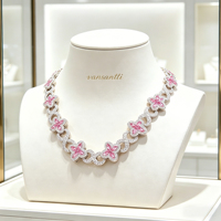 Bestseller Luxuriöse Blumen-Statement-Halskette Silber/Gold Plattiert Legierungskette mit Rosa CZ-Einlage Braut-Choker Hochzeits-Bankett-Geschenk