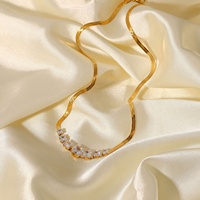 Kalung Batu Alam Rantai Ular Berlapis Emas 18K, Kalung Ular Zirkonia Bentuk Persegi Bahan Baja Tahan Karat untuk Hadiah