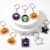 Porte-clés en acrylique double face pour Halloween, design mignon et effrayant, breloque pour clés