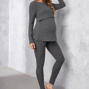 Top <span class=keywords><strong>y</strong></span> leggings de punto acanalado para el cuidado de las mujeres, conjunto informal cómodo de maternidad - Product Image 2