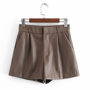 Pantaloncini in pelle PU nuove donne di moda Sexy eleganti pantaloni corti a vita alta estate primavera tasca femminile pantaloncini in PU - Product Image 1