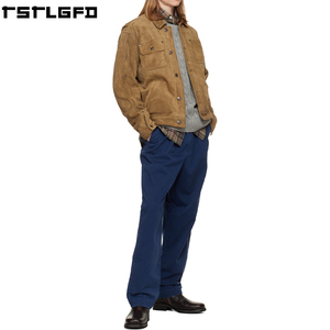 Custom <b>Suede</b> Trucker <b>Jacket</b> <b>Men</b> Tan Honey Brown Asymmetric Pocket Windbreaker Streetwear Outerwear Manufacturers Bulk - Product Image 3
