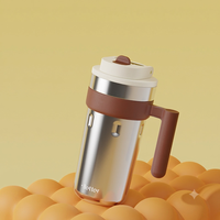Mug isotherme intelligent en acier inoxydable à double paroi avec affichage de la température, poignée et couvercle à paille, 600 ml, tasse à café portable