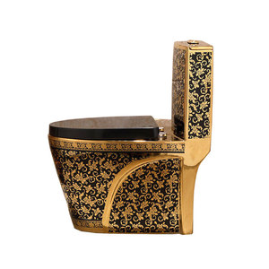 WC de luxe en céramique dorée et noire pour salle de bain, articles sanitaires, lavabo sur pied coloré - Product Image 4