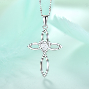Collar <span class=keywords><strong>de</strong></span> Plata <span class=keywords><strong>de</strong></span> Ley 925 con Cruz Infinita, Circonita 5A, Bañado en Rodio, Colgante Hueco, Joyería - Product Image 2