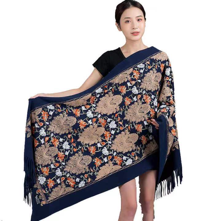 Épais Chaud Cachemire Châles Mixte Long Hiver Poncho Écharpes Avec Broderie Délicate Pour Les Femmes Fournisseur En Gros