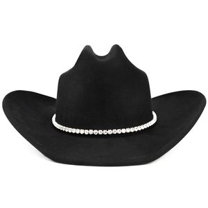 หมวกคาวบอยสไตล์ตะวันตกทำจากขนแกะออสเตรเลียแท้ 100% - หมวกทรงเฟโดราปีกกว้างสำหรับคาวเกิร์ล, สายคาดศีรษะแบบเป<span class=keywords><strong>ล</strong></span>ี่ยนได้ 2 แบบ, สไตล์เอาท์แบ็คแรนเชอร์ - Product Image 4
