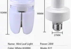 E27 bombilla LED, lámpara de sincronización de hoja de ventilador, AC85-265V, 28W, plegable, para techo, con mando a distancia
