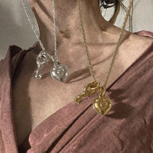 S925 Sterling <b>Silver</b> Heart Key Pendant Necklace 18K Gold Plated -Collarbone Chain for Women Gift Jewelry - Product Image 3