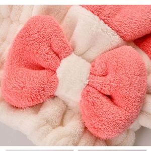 Hot Selling Double Color Drying Caps Coral Velvet Microfiber Hair Towel with Bowknot <b>Wrap</b> Princess Hat for Bathroom Use - Product Image 2