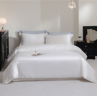 Vente en gros de linge de lit 4 pièces en coton à longues fibres de style hôtelier, couleur unie, années 60, rayures brodées, disponible en drap plat/drap-housse