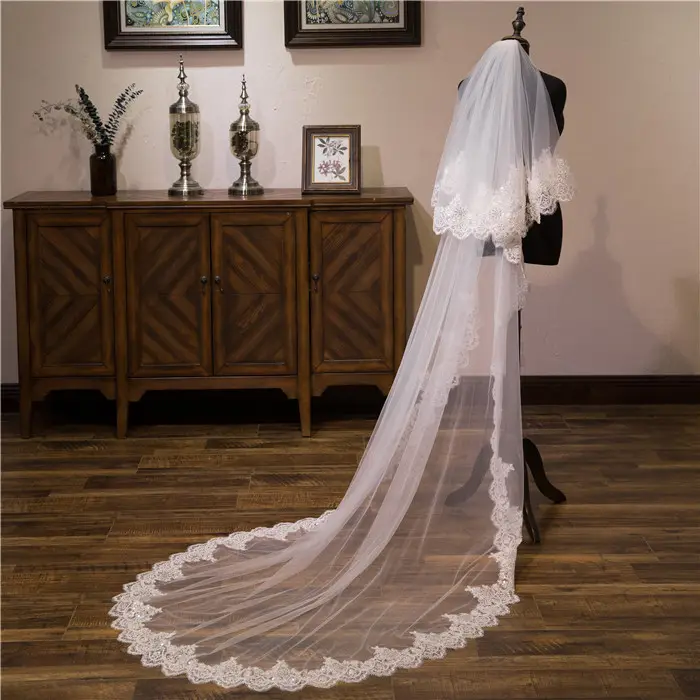 ملحقات فستان الزفاف من LUOXIN عروسة زفاف غطاء رأس حُلى الزفاف دانتيل أبيض حجاب