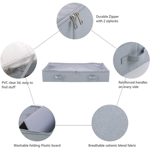 Best Selling Linen <strong>Fabric</strong> Foldable Organizer Clear PVC Lid <strong>Underbed</strong> <strong>Storage</strong> for Clothes Bags Handles Sewing for Wardrobe - Product Image 3