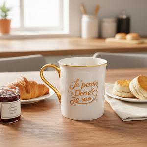 Gold-plated Handle <b>Large</b>-capacity High Temperature Resistant Microwave <b>Safe</b> European Style Nordic Coffee Mug Custom Printed Logo - Product Image 2