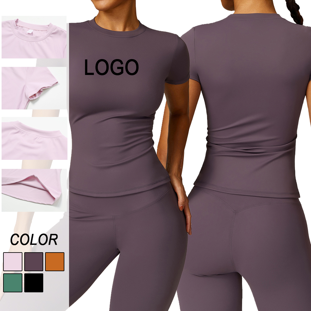 Custom Workout Clothes Yoga Fitness Gym Sport Workout Running Short Sleeve Tops for Women