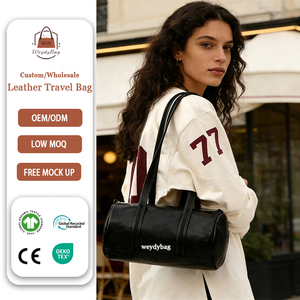 Custom Logo Luxury Genuine <strong>Leather</strong> Boston Duffel Bags Waterproof Large Cylinder Traveling <strong>Holdall</strong> Long Strap <strong>Black</strong> Travel Bag - Product Image 1