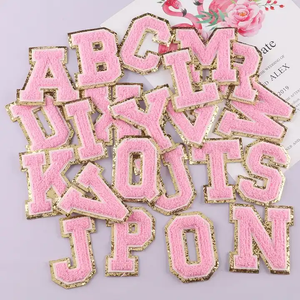 Parches de letras con purpurina de Color rosa, 24 parches de chenilla del alfabeto, parches para planchar o coser para ropa - Product Image 1