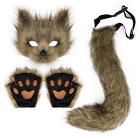 Costume de fourrure masque de renard demi-visage avec queue de renard et pattes Therian Costume de Cosplay moelleux