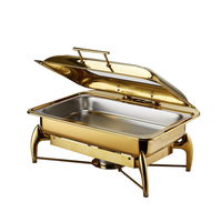 Chauffe-plat rectangulaire électrique 9L en acier inoxydable argenté/doré pour buffet, alimenté au combustible