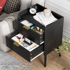 Mesita de noche Negra moderna con 2 cajones de almacenamiento Mesa auxiliar de madera para dormitorio Sofá Espacios pequeños - Product Image 6