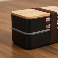 Boîte Bento Portable Double Couche Sans BPA Qualité Alimentaire avec Couvercle en Bambou Écologique, Conteneur de Rangement Lavable au Lave-Vaisselle pour Déchets Alimentaires et Garde-Manger