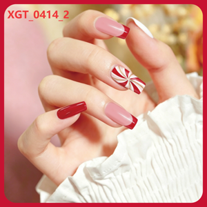 24 <span class=keywords><strong>faux</strong></span> ongles à presser en ABS rouge et <span class=keywords><strong>rose</strong></span>, design long carré, motif rayures de Noël, réutilisables, pour les fêtes - Product Image 1