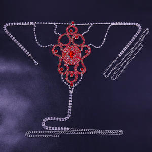 2021 New Red Rhinestone Sexy Crystal Shinning Bikini Body Chain Jewelry Lingerie Set Flower <strong>Diamante</strong> <strong>Bra</strong> and Thong - Product Image 4