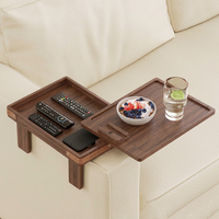 Plateau d'accoudoir de canapé réglable en bambou, table d'appoint rectangulaire pliable avec boîte de rangement